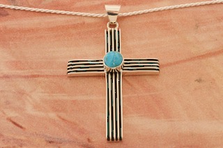 Genuine Sleeping Beauty Turquoise Sterling Silver Cross Pendant
